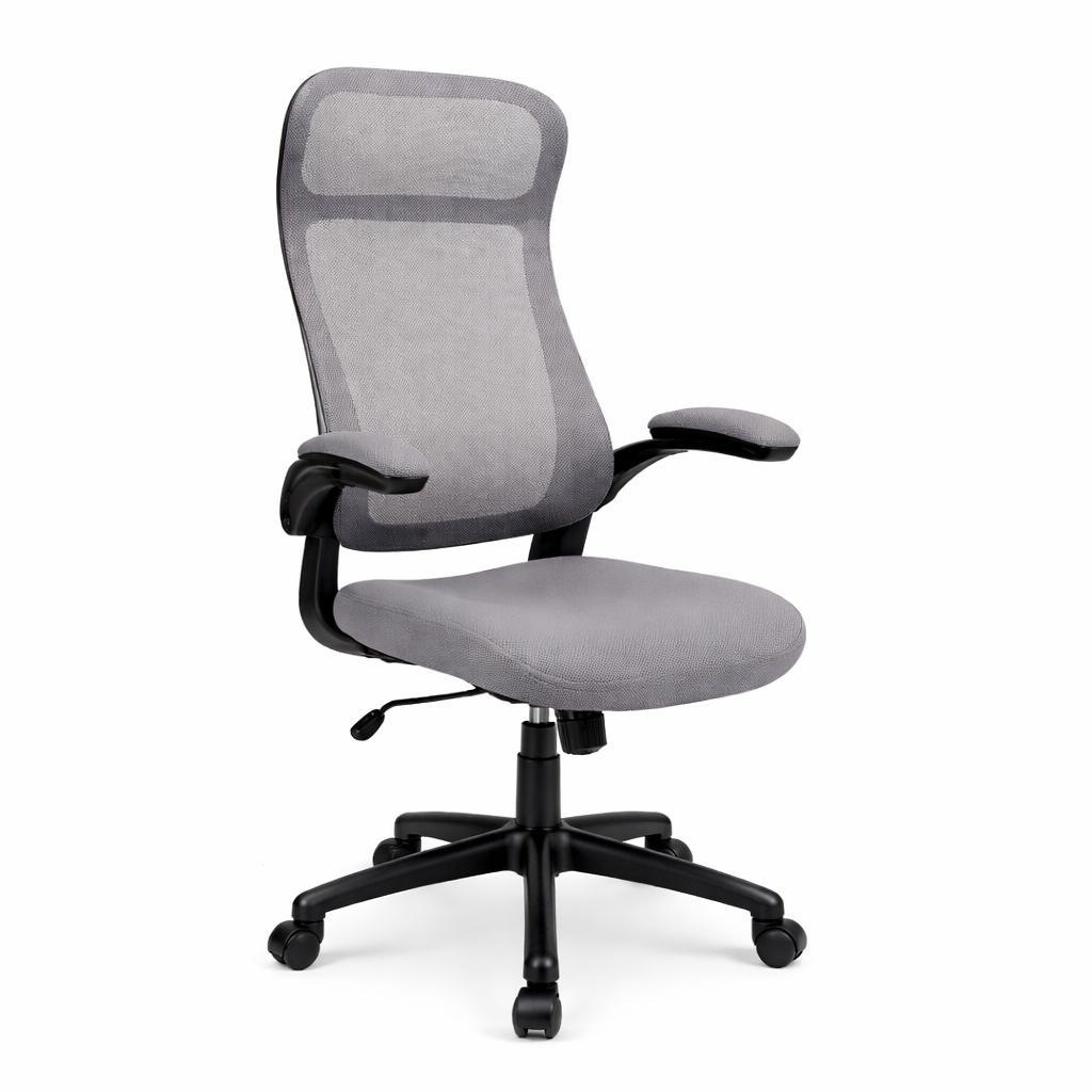 Scaun birou ergonomic Aron, gri, mesh, mecanism de balansare cu blocare, reglabil pe inaltime, baza plastic rezistenta, suport 120kg, confort pentru birou si acasa