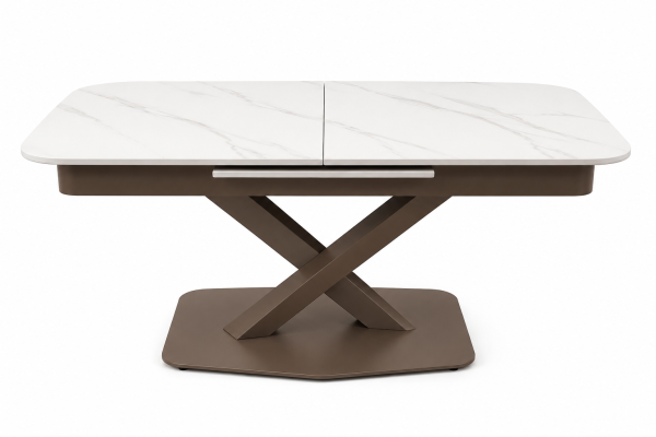 Masă extensibilă de dining „Elegant Cross” 120–160×80 cm, marmură albă lucioasă