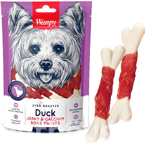 WANPY Oven-roasted Duck Jerky & Calcium Bone Twists for DOG  100g x10 (official)