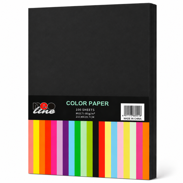 Hartie Colorata A4 Neagra NEO-Line, 100 Foi, 80 g/mp, pentru Imprimanta, Copiator, Craft si Proiecte Creative