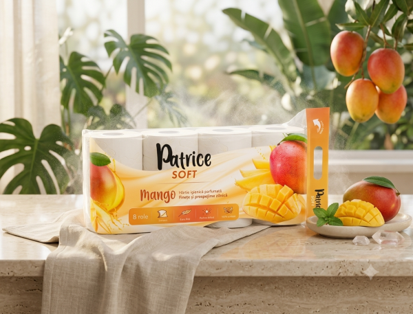 Hârtie igienică parfumată Patrice SOFT Mango, 3 straturi, 8 role