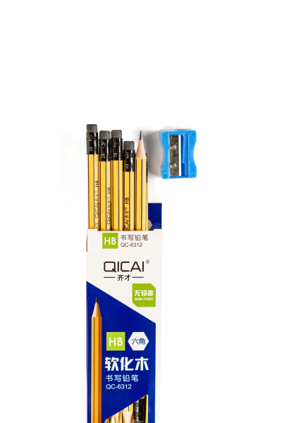 Set 12 creioane HB de grafit cu radiera + ascutitoare QICAI
