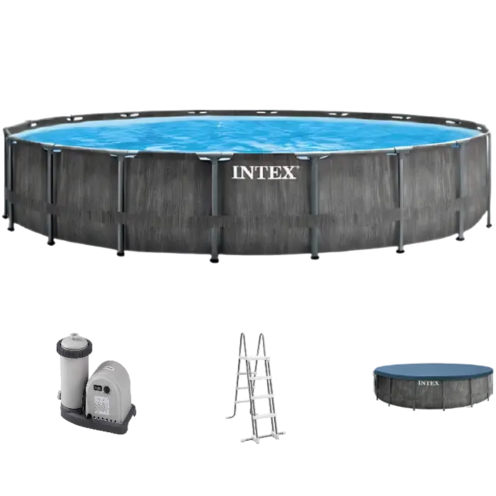 Piscină cu cadru metalic Intex GreyWood Premium, 24311L, Gri închis, 26744