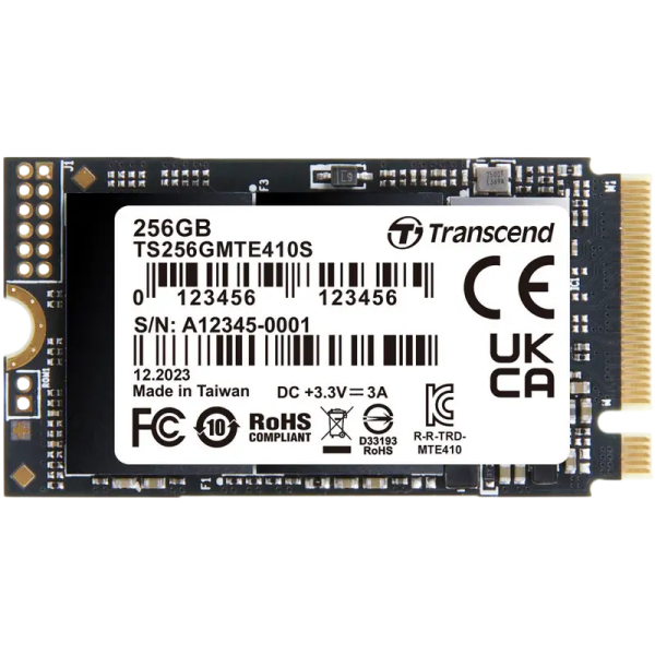 .M.2 NVMe SSD     256GB Transcend 410S [42mm, PCIe 4.0 x4, R/W:3000/1400MB/s, 190/330K IOPS, 150TBW]