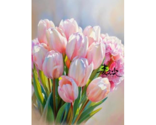 Mozaic cu Diamante 40 x 50 cm Lalele Delicate, Diamond Painting, Kit Creativ cu Strasuri Acrilice, Panza pe Targa