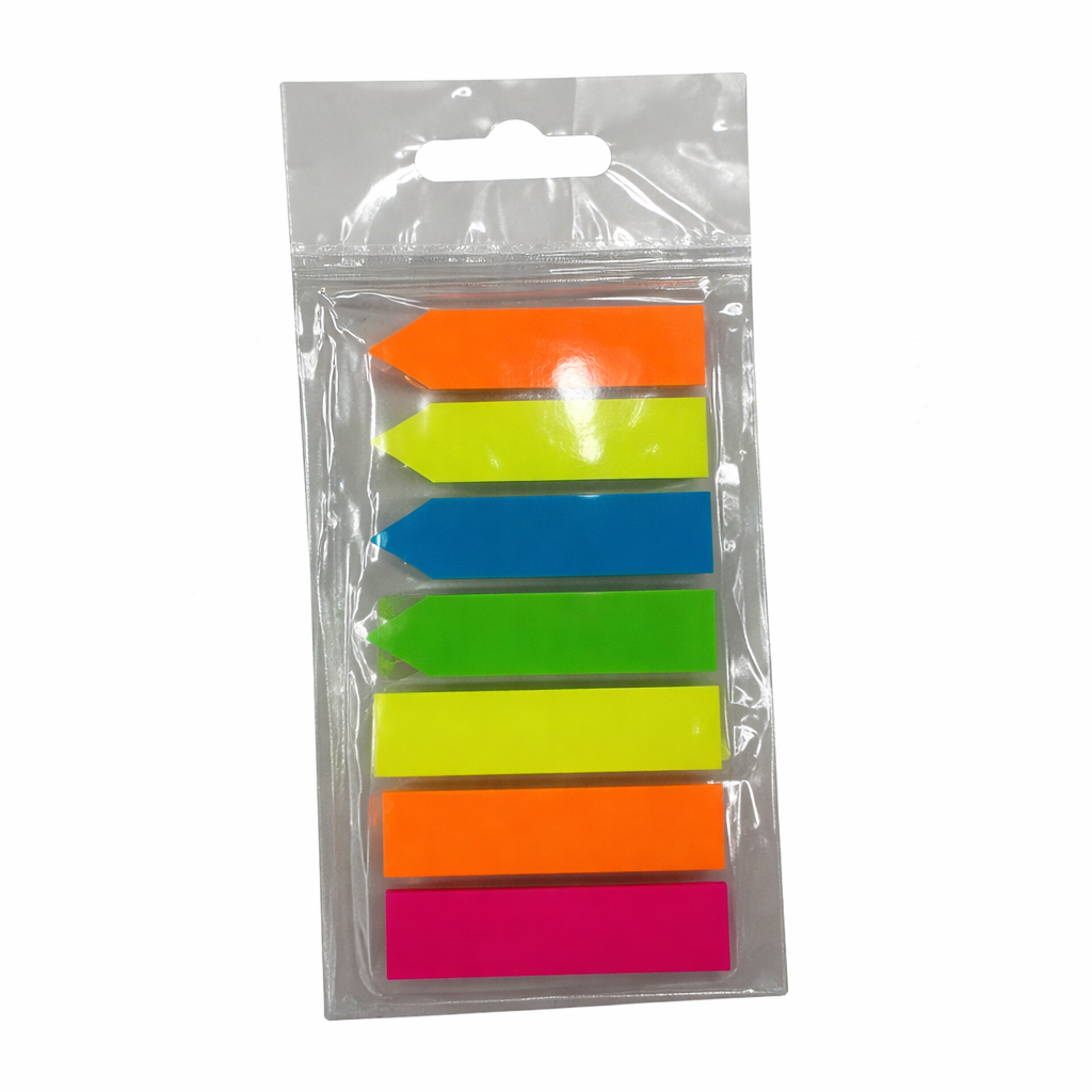 Notite indexare autoadezive din plastic neon, 12×44 mm, 8 culori, 160 file (8×20), semne de carte tip patrat si sageata