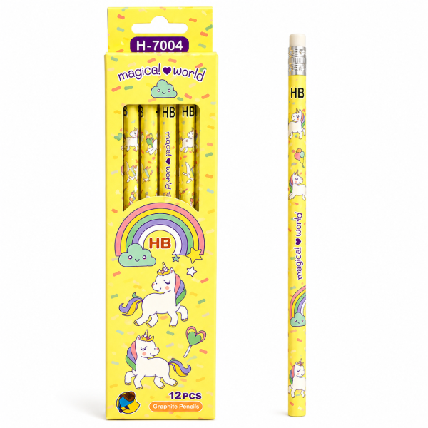 Set 12 creioane grafit HB cu model unicorn, creioane colorate pastel pentru scoala