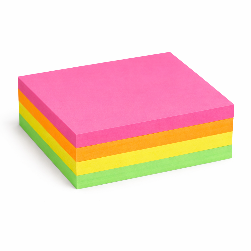 Cub notite adezive colorate pentru birou si scoala, 76 × 76 mm, 100 file, multicolor neon