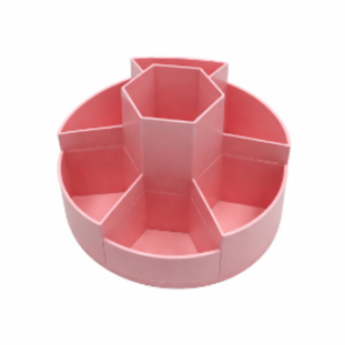 Organizator pentru birou rotund, 7 compartimente, roz, suport pixuri, accesorii birou, plastic rezistent, multifunctional, pentru masa office, casa, scoala