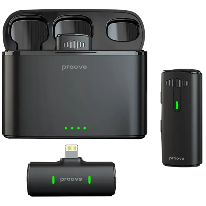 Microfon portabil pentru înregistrare vocală Proove Demo Lightning, Fără fir, Negru