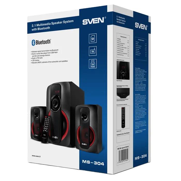 Boxe pentru calculator 2.1 SVEN MS-304, Negru/Roșu