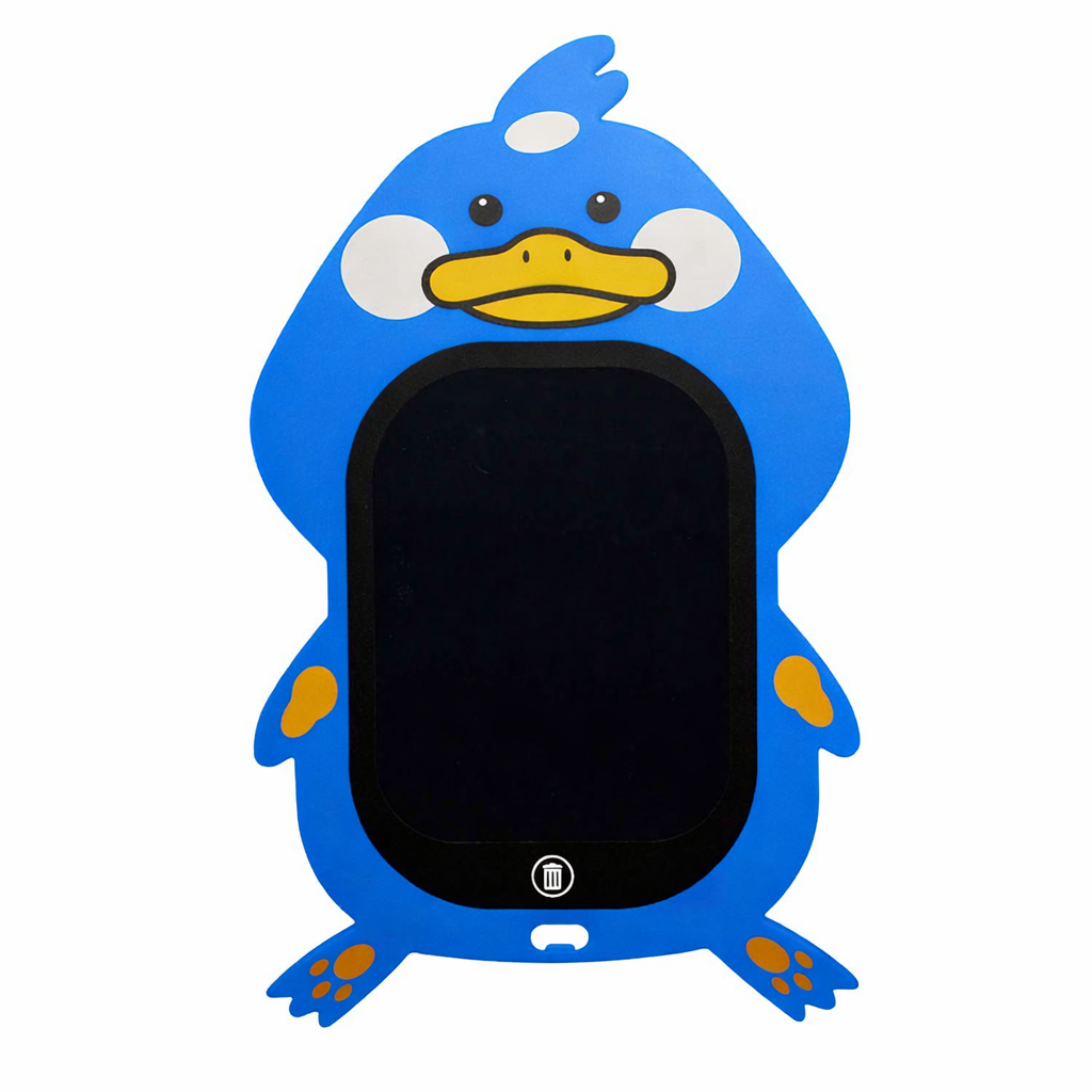 Tableta LCD scris si desen pentru copii, ratusca albastra, ecran 8.5 inch, tableta magica educativa, tableta electronica copii, reusable writing tablet, jucarie interactiva, stylus inclus, stergere rapida, anti hartie, cadou copii 3+ ani