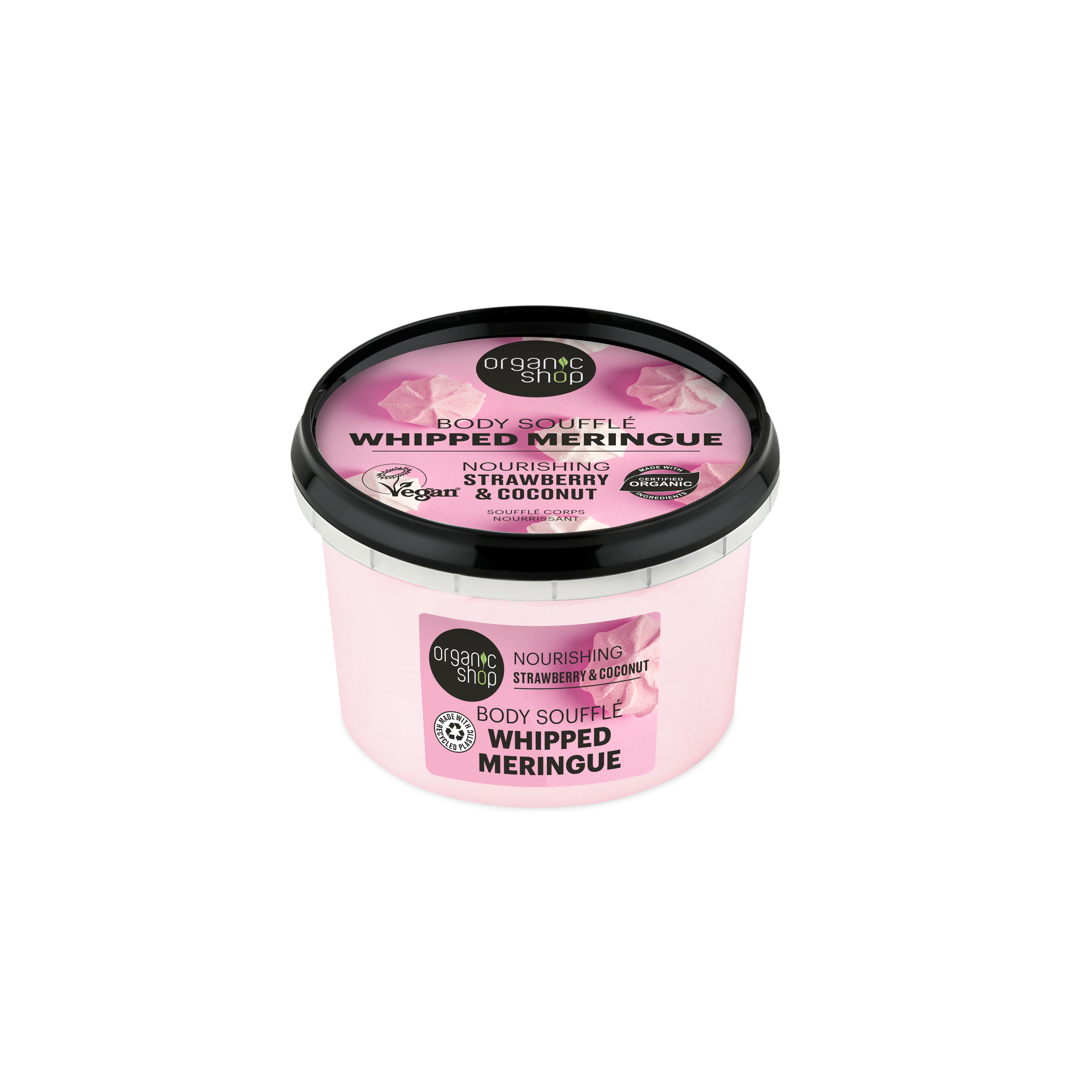 Organic Shop Sufleu de corp hrănitor cu bezea bătută, căpșuni și nucă de cocos, 250 ml
