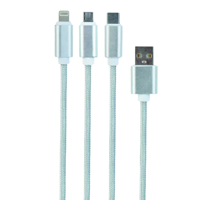 Cablu încărcare și sincronizare Cablexpert CC-USB2-AM31-1M-G, USB Type-A/Micro USB, Type-C, Lighting, 1m, Alb