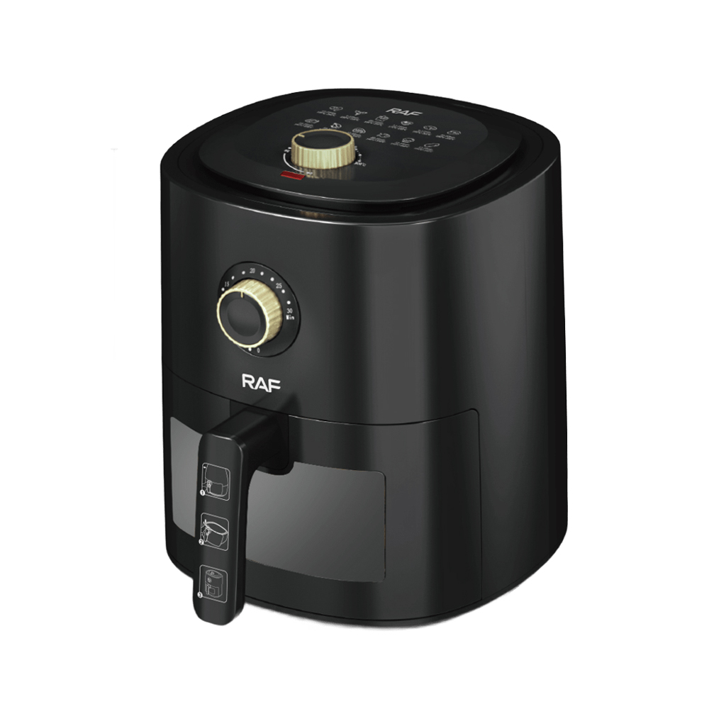 Friteuză cu aer cald Raf R.5332B, fereastră transparentă, 4L, 1300W, neagră