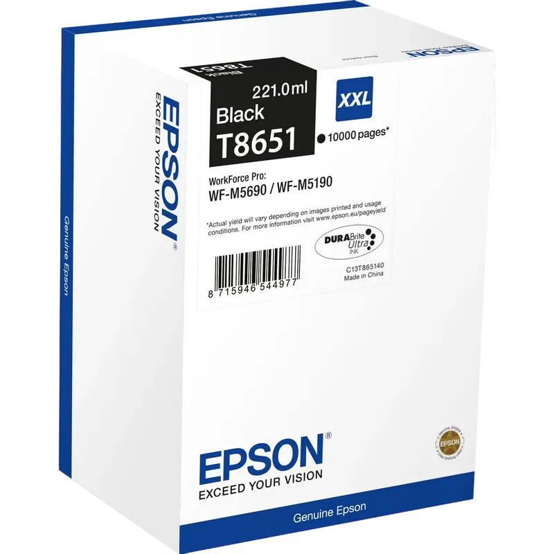 Cartuș de cerneală Epson T8651 DURABrite Ultra, 221ml, Negru
