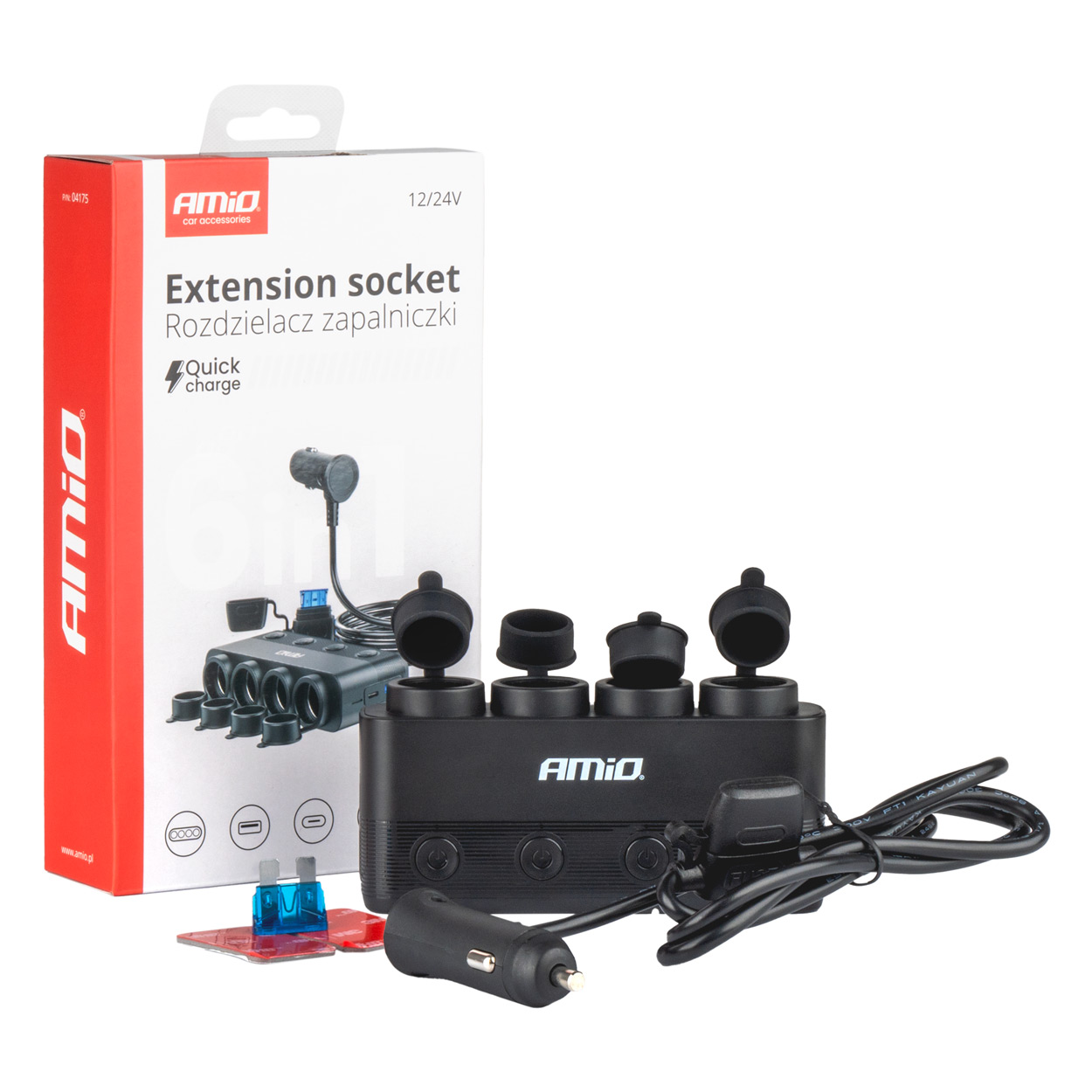 04175 Priza extensibila cvadrupla PD30W QC3.0 12/24V max 216W