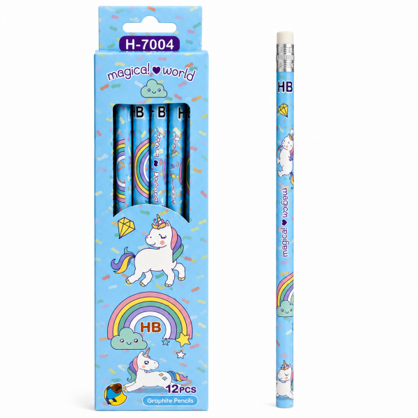 Set 12 creioane grafit HB cu model unicorn, creioane colorate pastel pentru scoala