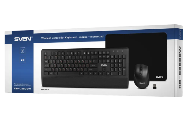 Set Tastatură + Mouse + Mouse Pad SVEN KB-C3800W, Fără fir, Negru