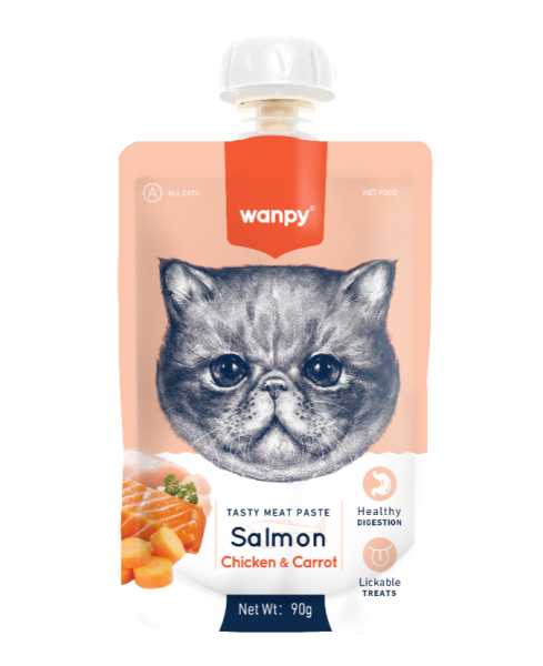 WANPY TASTY MEAT PASTE for CAT Somon cu pui și morcov 90g x10 (official)