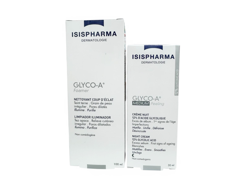 SET Glyco-A spuma curatat 100ml+Glyco-A Medium Peeling 12% crema noapte 30ml