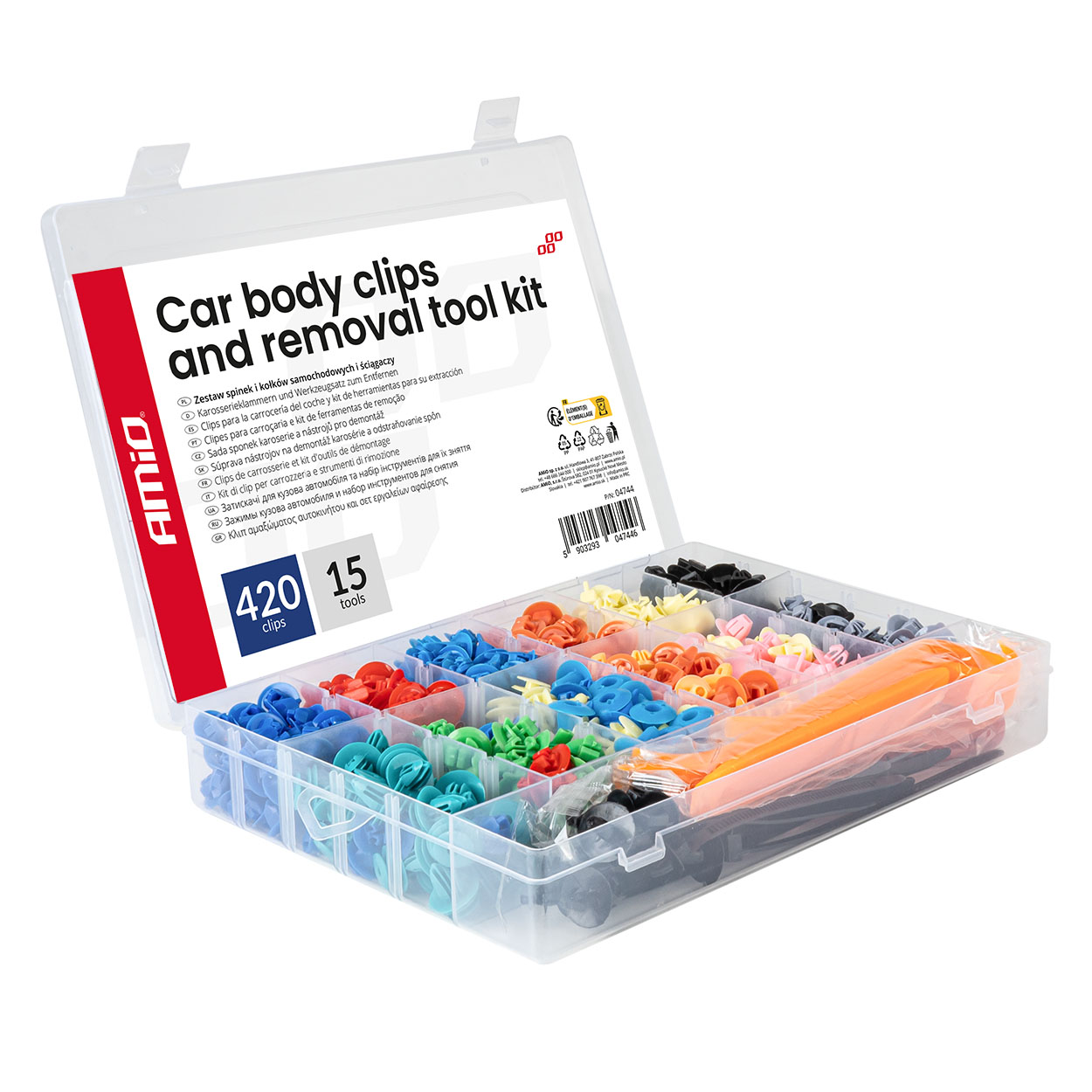 04744 Set clipsuri И™i pini auto cu scule de demontare, 420+15 buc