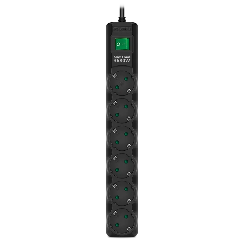 Prelungitor electric SVEN SF-06E-16, 6 Prize, 3m, Negru