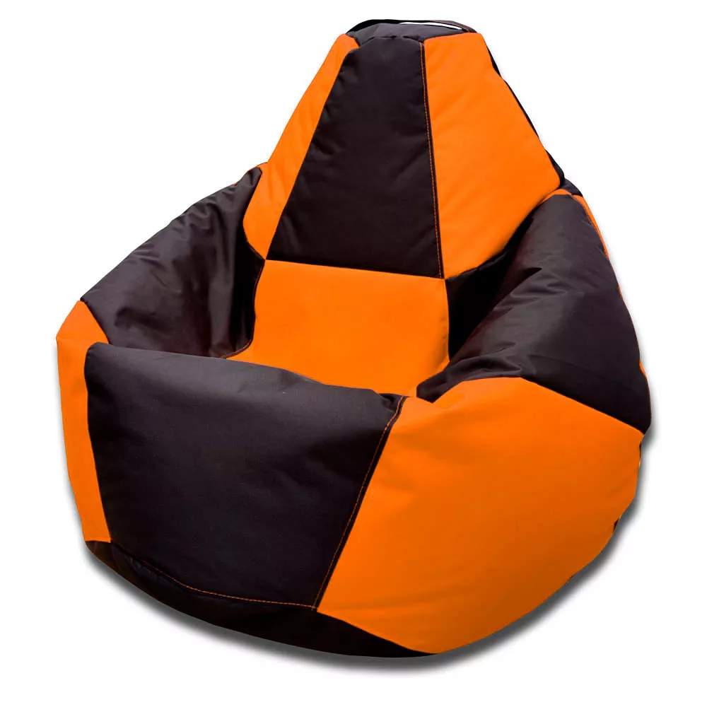 Fotoliu BeanBag Pară Șahmate, marimea "XXL" din Oxford 600D culoare neagra cu oranj
