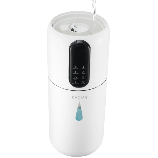Umidificator Evoair STEAMIX3800 Smart, Wifi, Rezervor 3.8L, Capacitate de umidificare 300ml/h, Senzor umiditate, Mod Auto, Autonomie 13 ore, Lampă UVA, Aromaterapie, Indicator umiditate și temperatură, Telecomandă, Alb