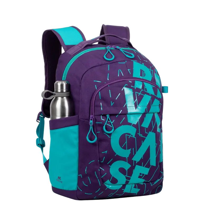Rucsac zilnic RivaCase Heide, 15.6", Poliester, Violet/Acvamarin