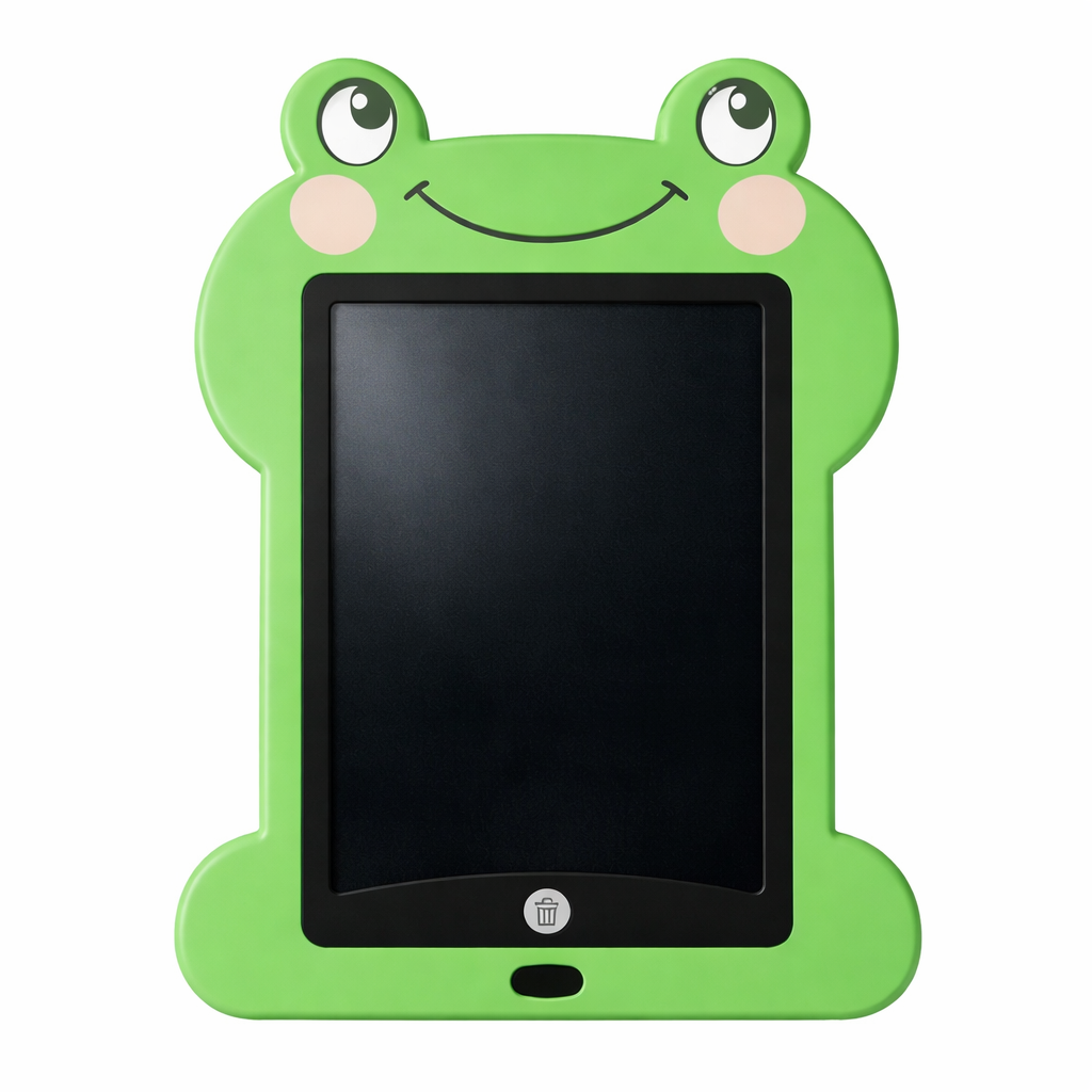 Tableta scris LCD 8.5 inch copii model broscuta, tabla desen electronica reutilizabila cu stylus, ecran negru, functie blocare stergere, jucarie educativa 3+