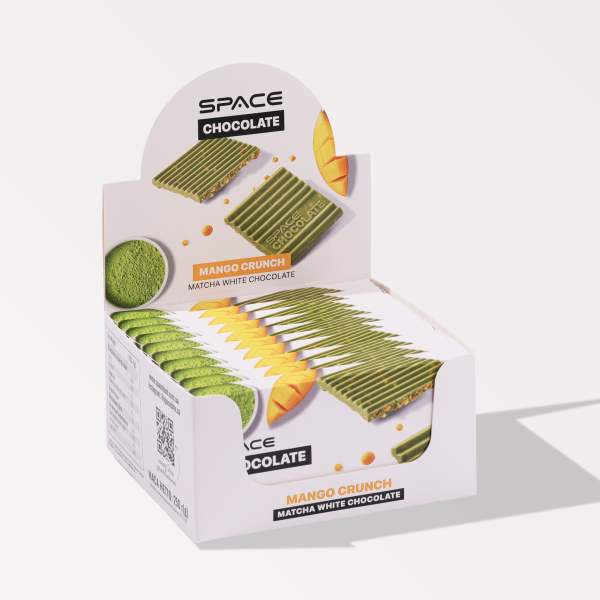 "Matcha - mango cu ciocolată albă", cutie cu 10 ciocolate Space