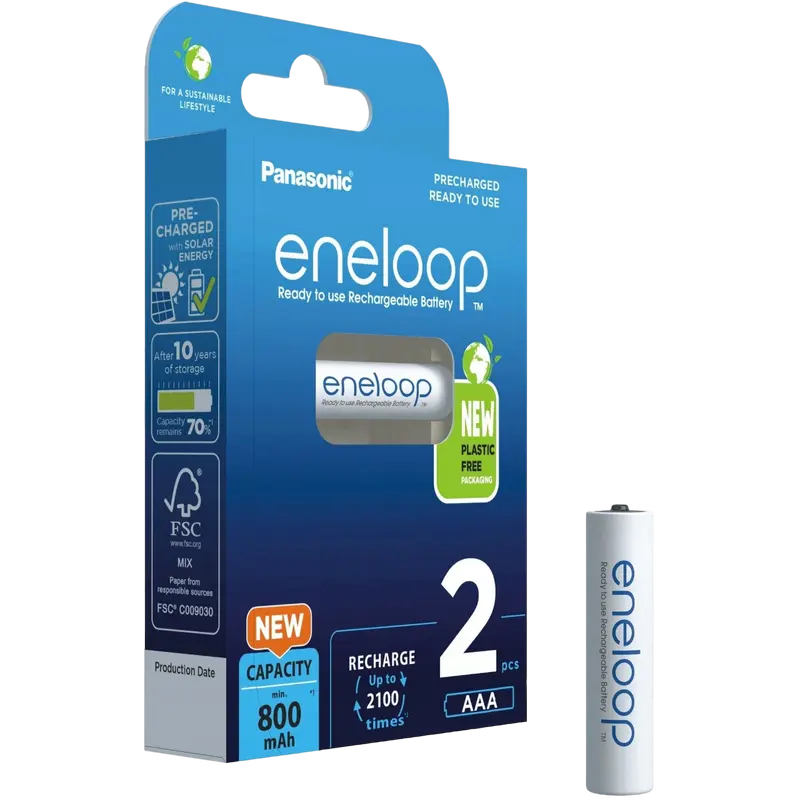 Acumulatori Panasonic BK-4MCDE/2CP, AAA, 800mAh, 2buc.