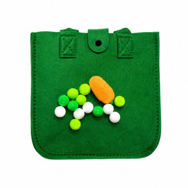 Geanta pentru Copii din Fetru cu Pompoane, Verde, 20 x 30 x 12 cm, Aplicatie Morcov, Reutilizabila