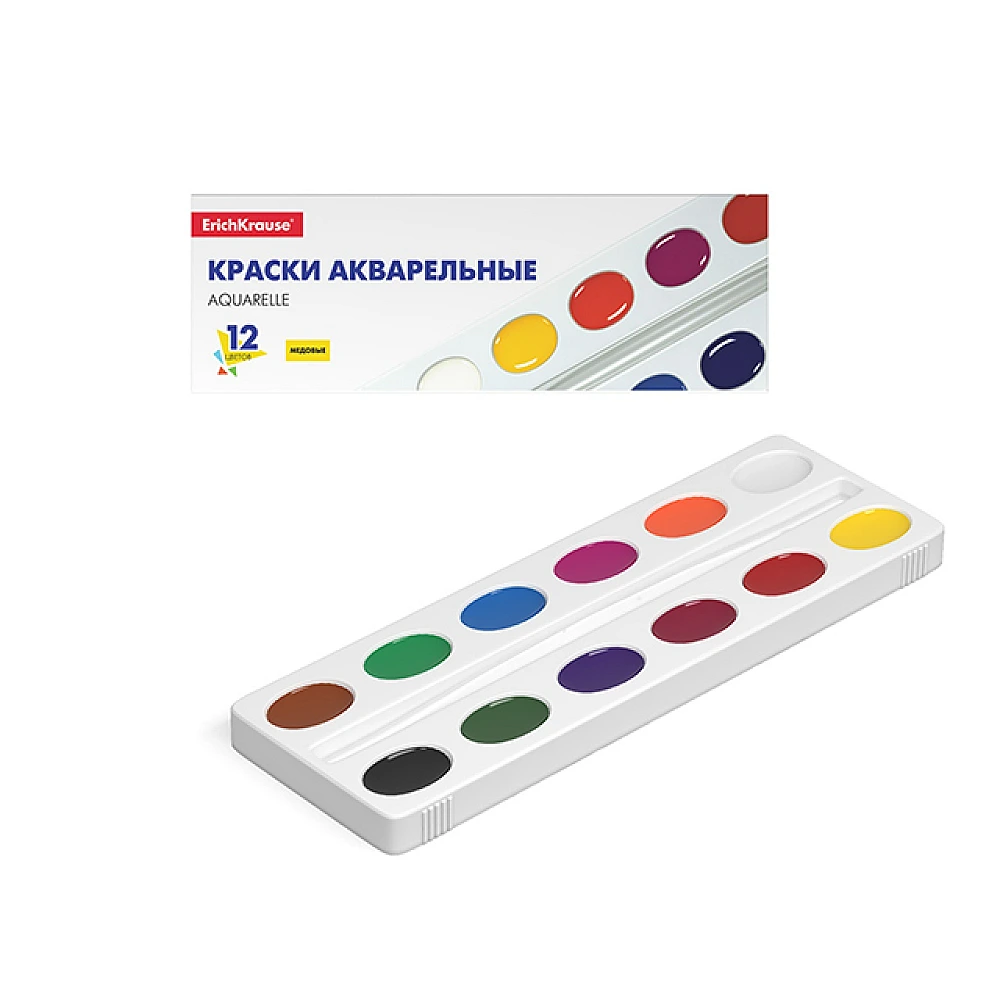 Acuarela pe baza de miere ErichKrause 12 culori, fara pensula, cutie plastic