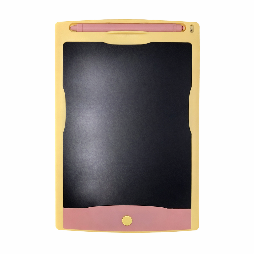 Tableta de scris LCD pentru copii roz cu galben, tabla desen digitala reutilizabila cu stylus, jucarie educativa pentru desen si scriere, ecran magic fara hartie