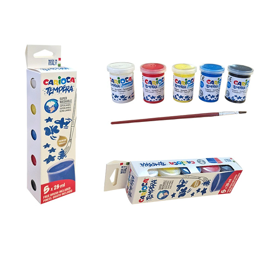 Set guase Carioca Tempera 5 buc X 25 ml + pensula