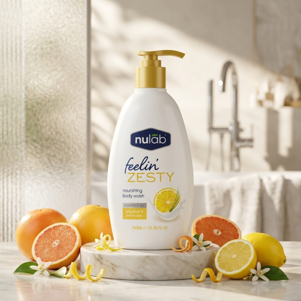 Gel de duș hrănitor Nulab Feelin' Zesty cu Grapefruit și Coajă de Lămâie 750ml