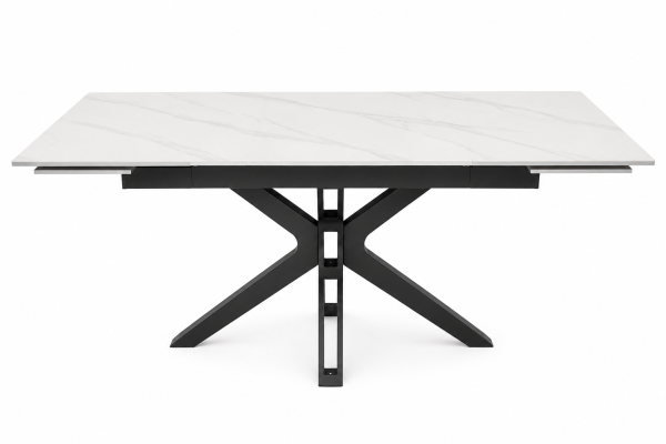 Masă extensibilă de dining „Titan X” 140–200×80 cm, marmură albă lucioasă