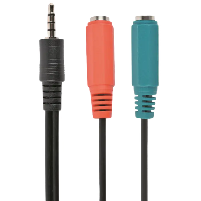 Audio Adaptor Cablexpert CCA-417, 3.5mm 4-pin (M) - 2x 3.5mm 3-pin (F), 0,2m, Negru