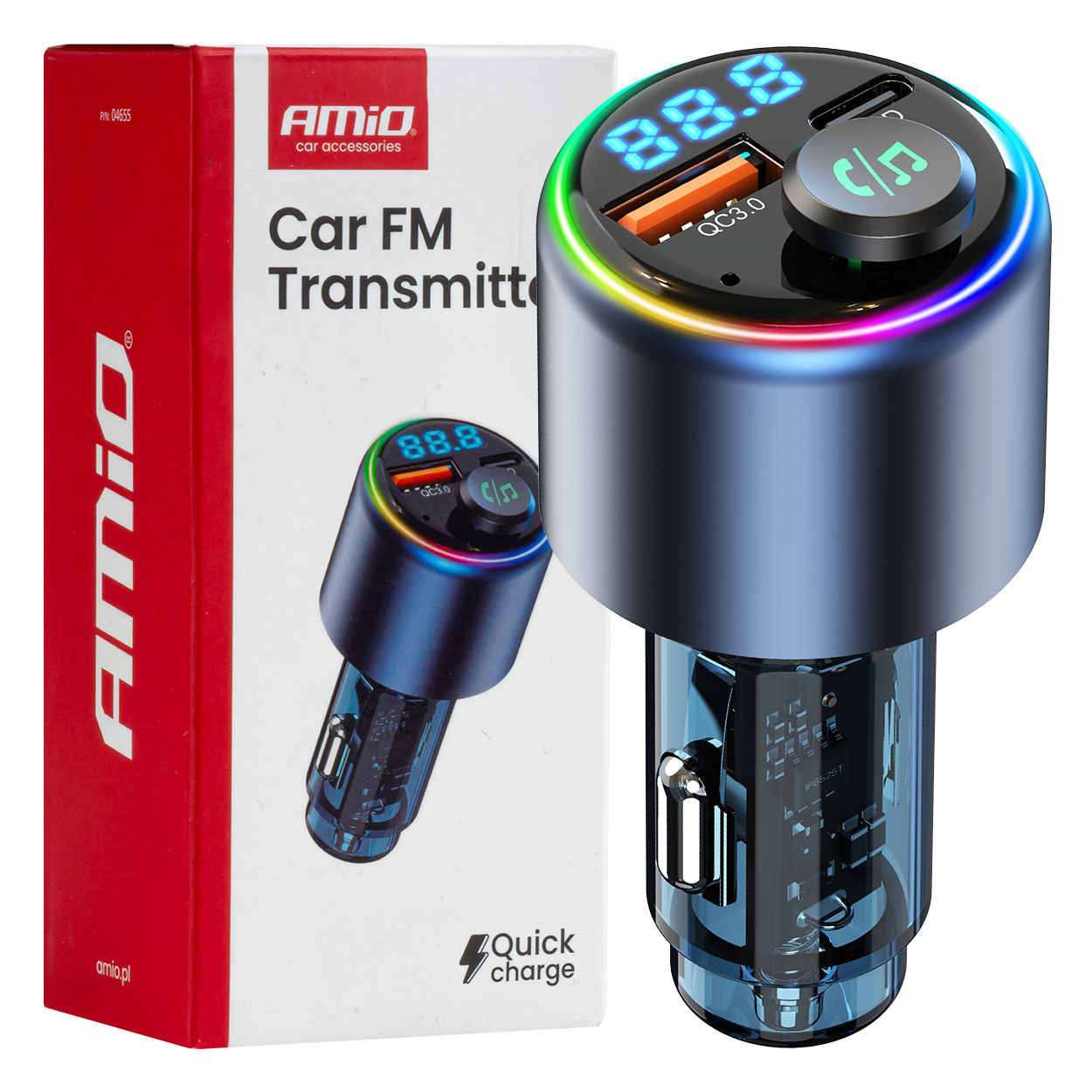 04655 Transmitator FM auto 1Г—USB-A 1Г—USB-C 12V 24V