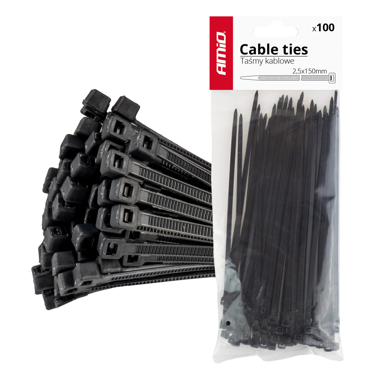 02151 Coliere de fixare negre AMiO 2,5x150 mm, 100 buc.