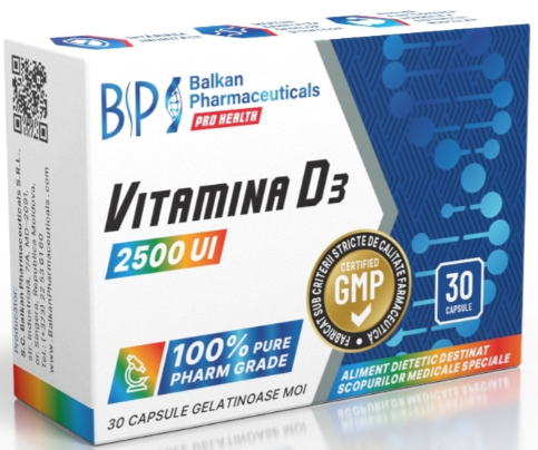 Vitamin D3 2500 UI, 30 capsule moi | Balkan Pharmaceuticals