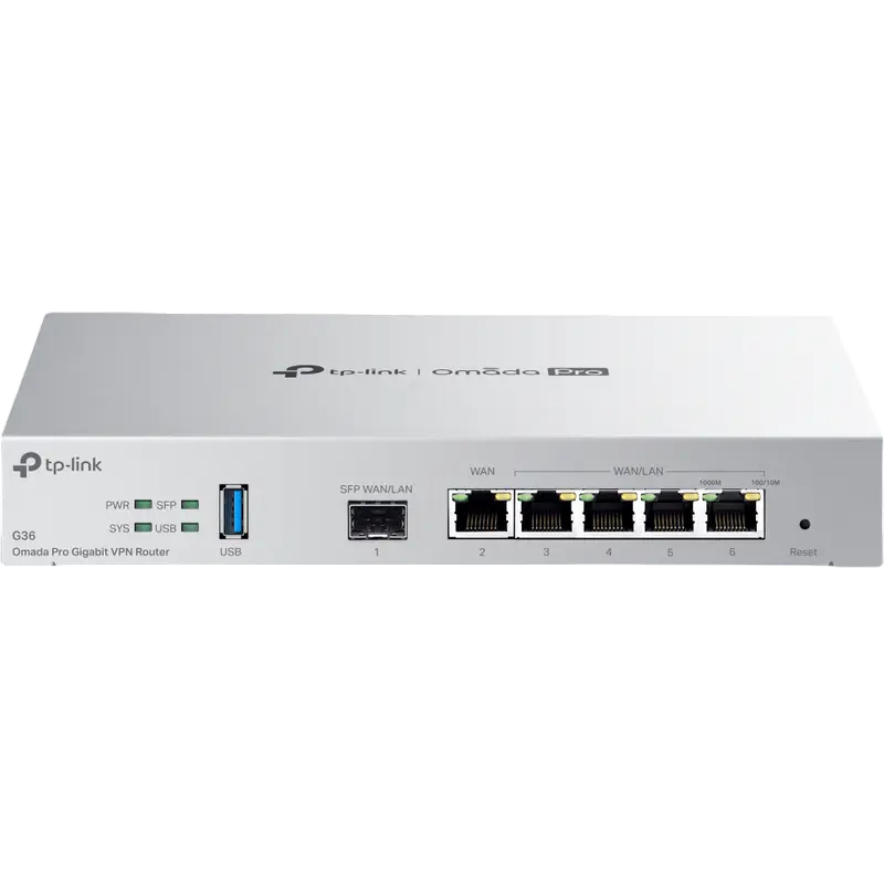 Gigabit Omada Pro VPN Router TP-LINK "G36 ", 4xGbit WAN/LAN, 1x Gbit WAN, 1xGbit SFP LAN/WAN, USB3.0