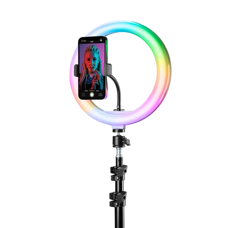 Lampă circulară Cellularline Selfie Ring Pro Multicolor – Universale, Negru