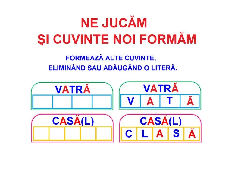 L-129 Formează cuvinte, eliminând sau adăugând a literă - planşe A4