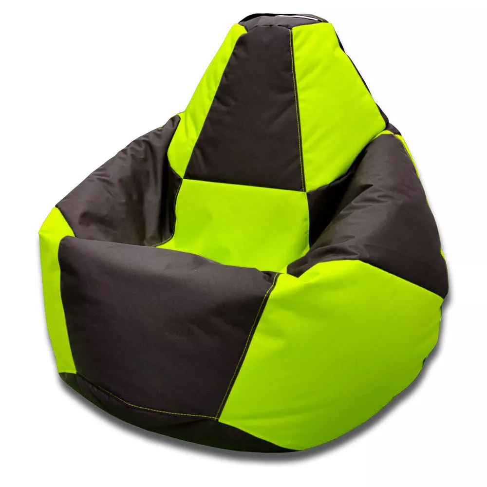 Fotoliu BeanBag Pară Șahmate, marimea "XXL" din Oxford 600D culoare neagra cu verde