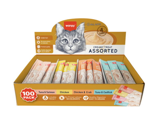 WANPY 4 FLAVORS MIXED LICKABLE TREAT for CAT 14gr x100 (official)