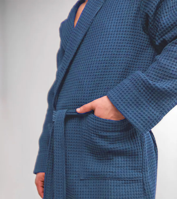 Halat de baie gofrat albastru