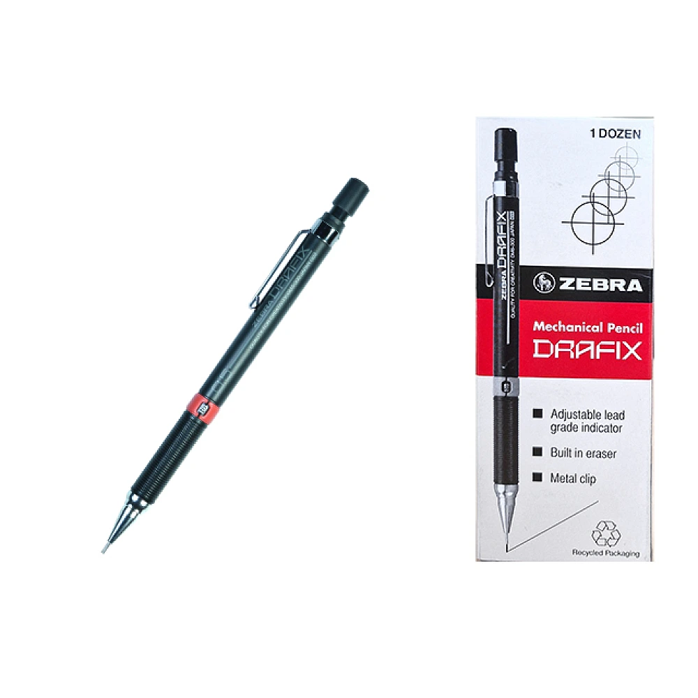 Creion mecanic Zebra Drafix 0.5 Black cu indicator de duritate a minei